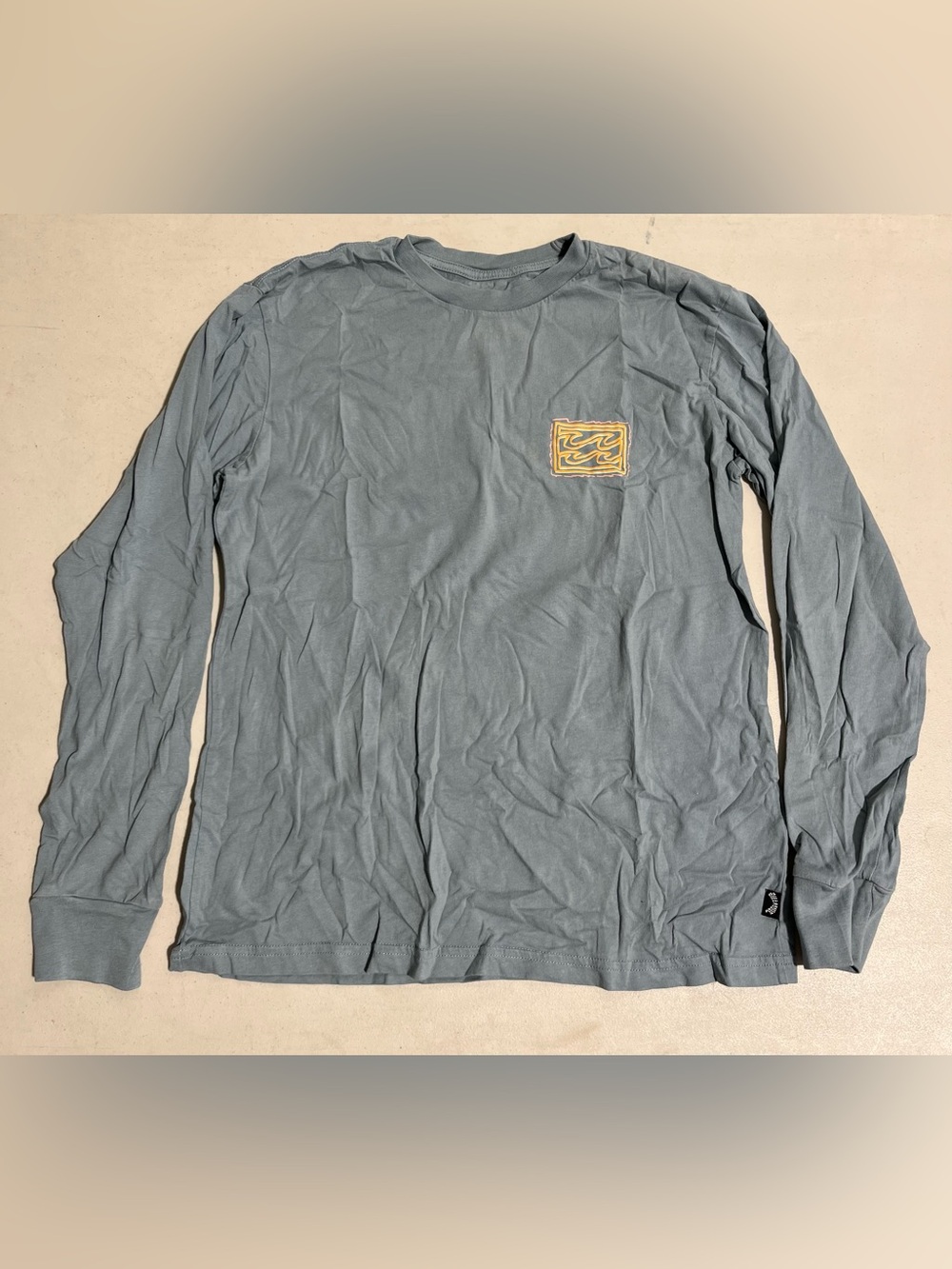 Billabong Men's Long Sleeve Tee in Steel Blue with Yellow Patch Logo